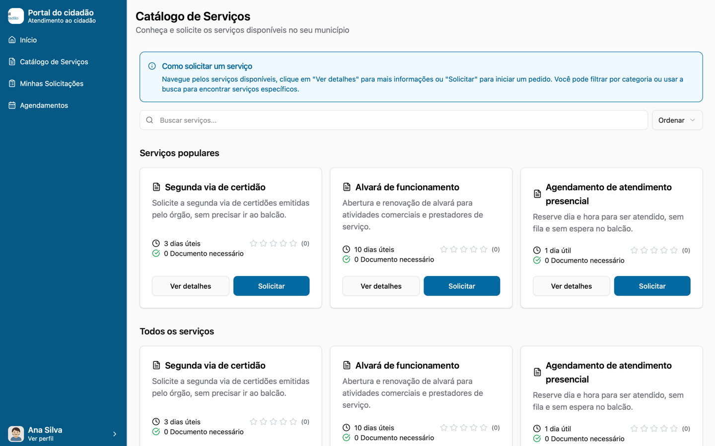 Service catalogue on the desktop and request tracking on the phone.